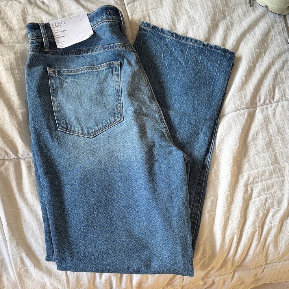 LOFT Women's The Straight High Rise Tall Blue Jeans